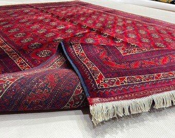 Flat Weave Wool Rug 246 x 162 cm | Afghan Volayati Red Navy Area Rug