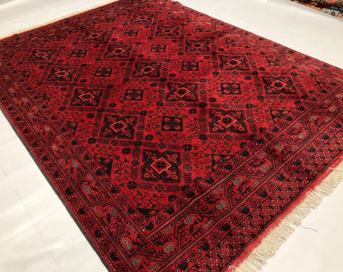 6x8 Feet Handamde Afghan rug Persian Styled Red Carpet, Khal Mohammadi Designed