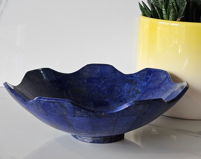 20 Cm Hand crafted lapis lazuli bowl shape stunning royal blue color handmade bowl from badakhshsan afghanistan, Gemstone, healing stone