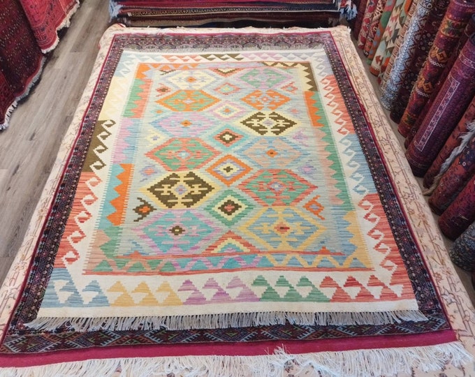 Colorful kilimrug, Afghan handmade kilim 100% Wool, Flat weave rug, Geometric kilim rug, kitchen rug, bedroom rug, living room rug, décor