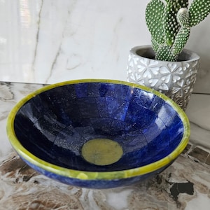 13 CM Hand Crafted Lapis Lazuli Bowl Ovel Shape Stunning Royal Blue Color Handmade bowl from Badakhshsan Afghanistan, Lapis Lazuli Decor