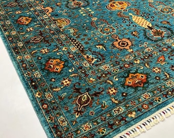 7x10 Feet Top Quality Mamluk Handmade Afghan Rug, Persian Designed from Tribal Ghazni | Living room Carpet, Beige Colored