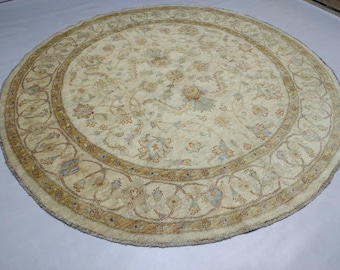 6.5 Feet Handmade Circle Shaped Afghan Rug, inspired by Persian designed, Very High Quality of Chobi Wool, Perfect Rug for a Living Room