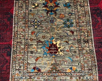 4x2'8 Feet Top Quality Mamluk Handmade Afghan Rug, Persian Designed from Tribal Ghazni | Living room Carpet, Beige Colored