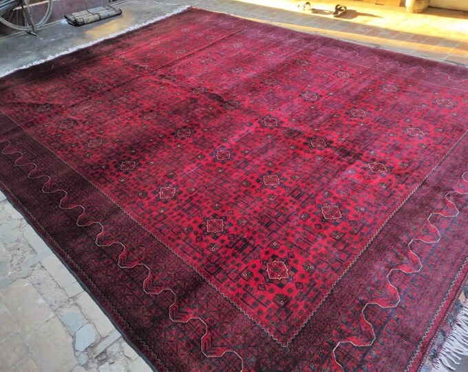 10x13 ft excellent quality khamyab  handmade afghan rug, turkman red rug, turkmen rug, persian red rug, area rug, oriental rug, khorasan