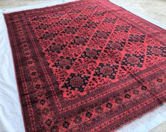 10x13 Afghan rug, persian rug, hand knotted rugs, scandinavian decor, oriental rug, red rug, afghan rugs, gift to her, gift to him, decor
