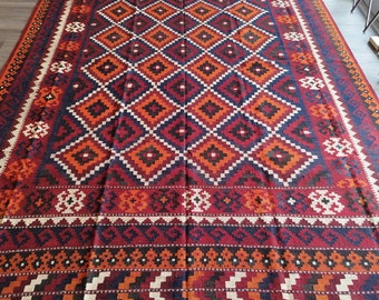 8x12 Afghan Kilim Dari, home depot area rugs, abstract accent rug, white rug, nomadic rug, wall hanging, large floor rugs, modern rug
