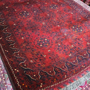 Red Bokhara Rug, Soft Turkmen Area Rugs Living Room Bedroom Entryway Luxury Kitchen kids room Geometric Handmade rug, Persian rug Afghan rug