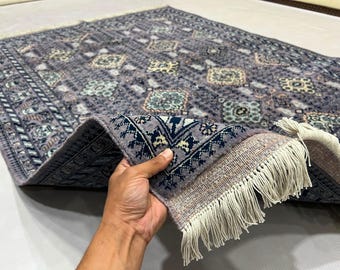 Handmade Rug Wool 204 x 152 cm Afghan Volayati Area Rug, Blue Gray Medallion