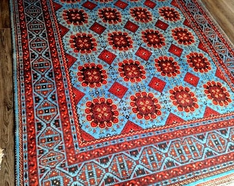 Blue rug, handmade Afghan rug, Persian rug, Turkmen rug, Bukhara rug, wool rug, antique rug, area rug, oriental rug, Turkish rug, Turkoman rug