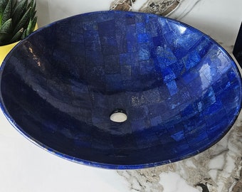 Lapis Lazuli Stone Sink Round Random Work Elegant Design Kitchen Vessel for Restaurant, Stone Sink Bathroom sink, Natural Stone Lapis Sink