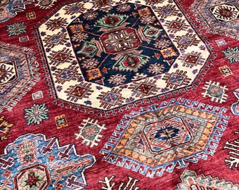 8x10 Feet Kazak Afghan Handmade Rug, Turkish Designed Carpet