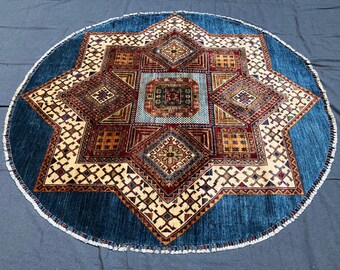 7 feet Diameter Afghan Chobi Rug, Circle Circular Round rug, Carpet stores, Kilim rug, Gothic home decor, Custom rugs, Vintage textiles