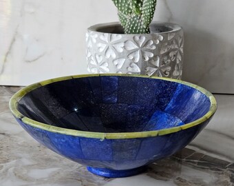 13 CM Hand Crafted Lapis Lazuli Bowl Ovel Shape Stunning Royal Blue Color Handmade bowl from Badakhshsan Afghanistan, Lapis Lazuli Decor