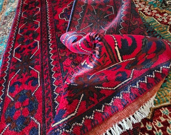 3x4 Small Handmade Afghan Rug, kitchen rug, surya rugs, tribal rug, sumac rug, punch needle rug, tiger rugs mandir for home, circle rug