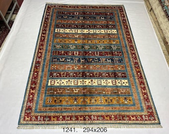 Top Quality Mamluk Handmade Afghan Rug, Persian Designed from Tribal Ghazni | Living room Carpet, Neon Colored