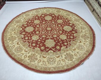 Authentic Handmade Afghan Chobi Round Rug – 100% Natural Wool, 7'11 ft | Durable, Eco-Friendly, Pet-Friendly