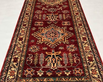 3x9 Feet Runner Kazak Handmade Afghan Rug, 100% made of Wool