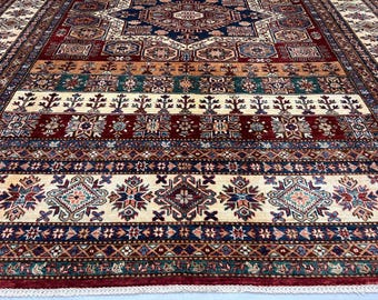 High Quality Handmade Afghan Mamluk Rug, Persian-Style Wool Kilim, Hazara Traditional Carpet 8 x 10 Ft