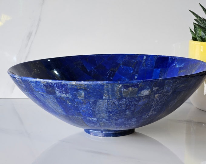 30 Cm Hand Crafted Lapis Lazuli Bowl Ovel Shape Stunning Royal Blue Color Handmade bowl from Badakhshsan Afghanistan