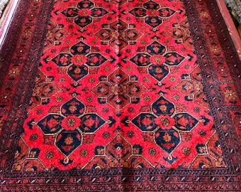 Extremely Soft Well-made Khamyab Soft Handmade Red Rug, Afghan Rug, Vegetable Dyes Soft high-quality Wool Hand-Knotted Afghan Khorasan Rug