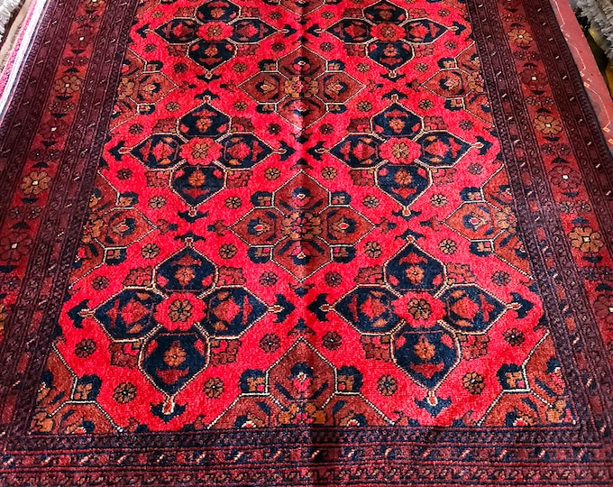 Extremely Soft Well-made Khamyab Soft Handmade Red Rug, Afghan Rug, Vegetable Dyes Soft high-quality Wool Hand-Knotted Afghan Khorasan Rug