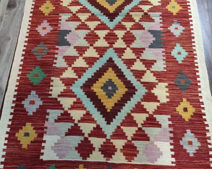 Kilim rug Afghan Wool Kilim rug, colorful woven rugs, oushak vintage rugs, sumak rug, boho rug, surya rugs, sumac rug,  modern furniture rug