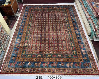 Handmade 13x10 Feet Ghazni Afghan Rug, Persian Designed For Living Room | Wool Area Oriental Carpet, Maroon Colored