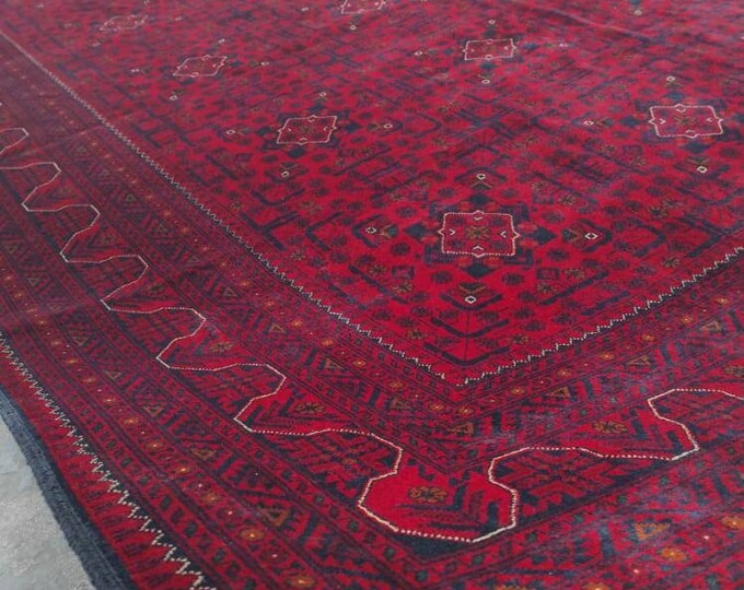 8x11 Khamyab High-quality floor rug, Big size rug, Bokhara Turkmen rug, Red Persian decor rug, Soft Woolen Living room rug, Afghan Rug