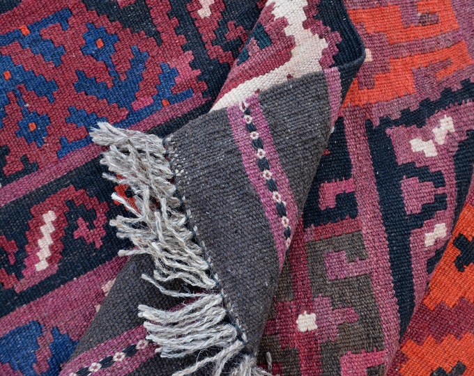 Afghan Kilim Rug, Handmade Kilim Rug, Maimana Kilim Rug, Vintage Kilim Rug, Wool Pink Kilim Rug, Area Kilim Rug, 394x237 cm, 12.11x7.9 ftf