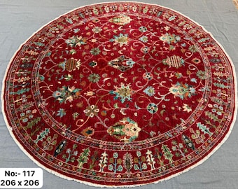 7 feet Diameter Afghan Chobi Rug, Circle Circular Round rug, Eco-friendly, Oriental rug, Natural dye rugs, Sheepskin rug, Art deco rugs