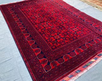 Fine quality soft woollen rug, Flash Sale - Afghan Handmade | midcentury rug, Khamyab red rug, 6x8 ft rug, cute rug, kitchen rug