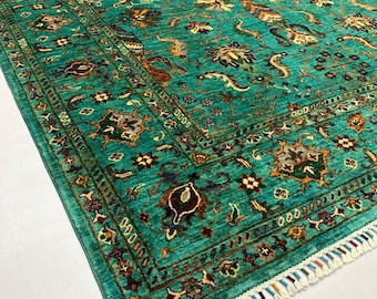 7x10 office rug, bohemian rug, persian rug, small rug, rugs for living room, fringe rug, deco -handmade, vintage flower shape rug, aztec rug