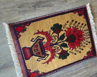 1.3x2 Small Afghan Handmade Rug, housewarming gift, Mat rugs, home office, anniversary, bathroom rug, small rug