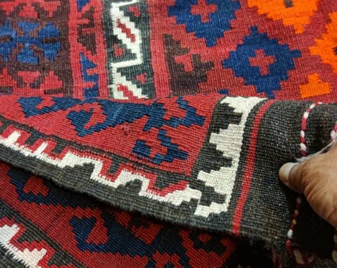 Stunning Vintage Afghan Ghulmori Red Kilim Rug with Beautiful colors Geometric Design Handwoven Flat woven Big Size Kilim Rug