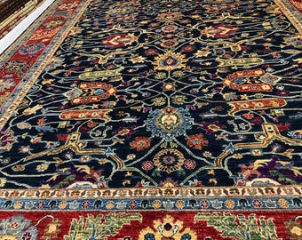 9x12 Feet Very High Quality Chobi Handmade Rug from Afghanistan, Dark Blue Natural Dyes