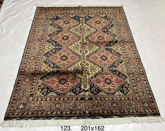 Best Wool Rug 200 x 162 cm | Afghan Volayati Area Rug, Beige Navy Coral