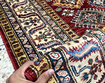 Afghan kazak super fine handmade kazak area rug 5" x 6'65" caucasian kazak rug