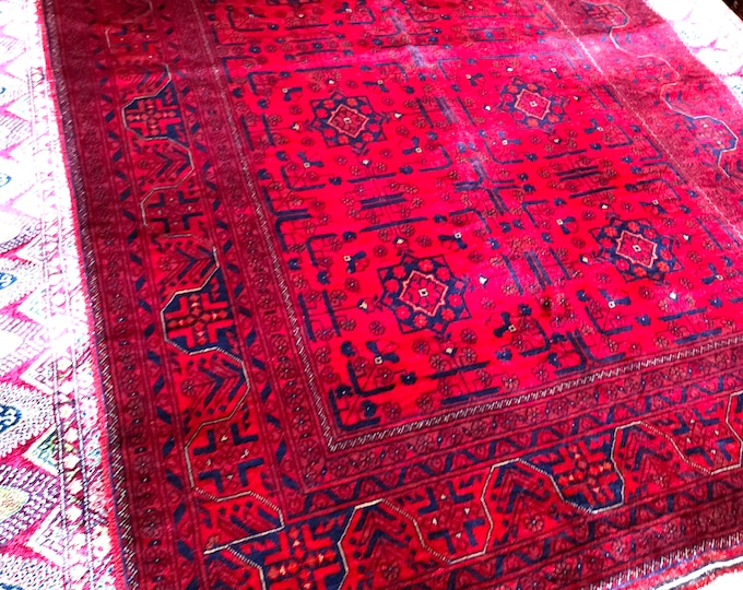 Belgique afghan high quality double knotted handmade rug merino wool rug, turkmen rug, area rug, elegant red rug, home decor, afghan red rug