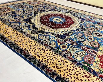 Wool Rug Large 305 x 200 cm | Afghan Volayati Area Rug, Red Blue Medallion