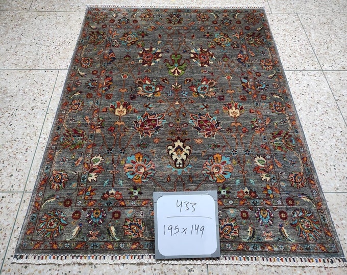 5x7 Feet Handmade Afghan Rug, Persian Designed with 100% Ghazni Wool