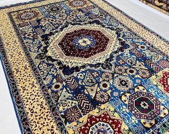 Wool Rug Large 305 x 200 cm | Afghan Volayati Area Rug, Red Blue Medallion