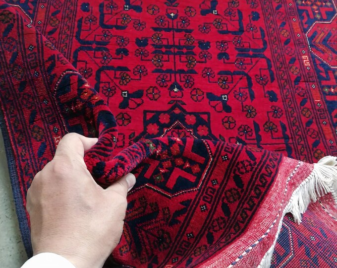 2'59x7 ft excellent handmade super fine quality afghan turkman beljik runner rug, hallway runner geometric design made with merino wool rug