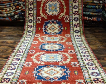 Runner rug Kazak Rug 2.7X9.9 Ft  jute rug, rugs for living room, housewarming gift, shag rug, kitchen rug, war rug, floor rug, dusty rose ru