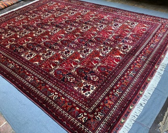Handmade 10X13 Feet Ghazni Afghan Rug, Persian Designed For Living Room | Wool Area Oriental Carpet, Maroon Colored