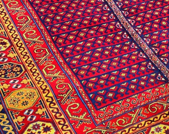 Hand-Knotted Afghan Beljik Rug – New Zealand Merino Wool – 180 × 150 cm / 5'11" × 4'11"