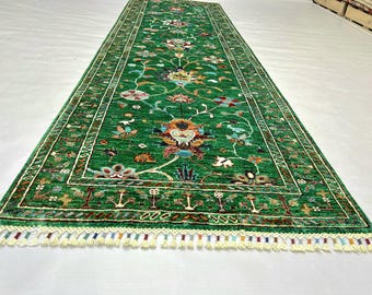 Persian Design Afghan Ziegler Runner Rug 2.6x8.5 ft, Hand-Knotted Wool Carpet, Vegetable Dye Hallway Rug, Durable Nomadic Tribal Handmade