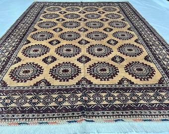 Custom Wool Rug 7'10" x 5'11" ft | Afghan Volayati Area Rug, Beige Navy