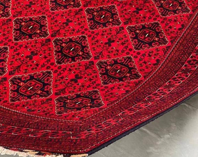 8x12 Ft Khamyab High-quality floor rug, Big size rug, Bokhara Turkmen rug, Red Persian decor rug, Soft Woolen Living room rug, Afghan Rug
