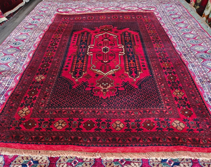 Small Afghan Rug, 3x5 Feet Red Carpet